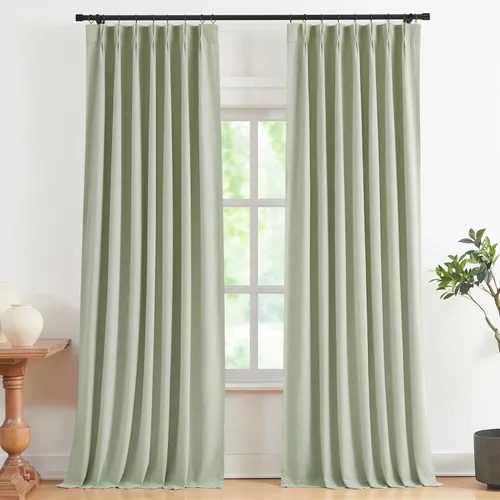 Vista 9 de Vision Home Cortinas marrones con pliegues pinzados, opacas completas, cortinas de ventana de lino mezclado para oscurecer la habitación, cortinas