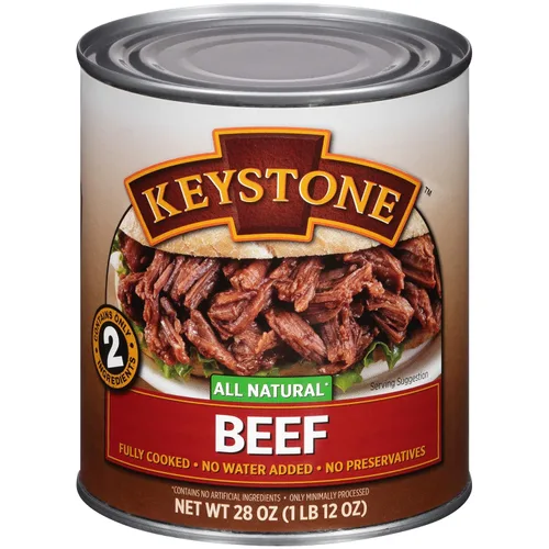 Vista 5 de Keystone Meats Carne de res enlatada de 28 onzas de calor natural y servir, carne enlatada totalmente cocida, lista para comer, 5 años de vida útil