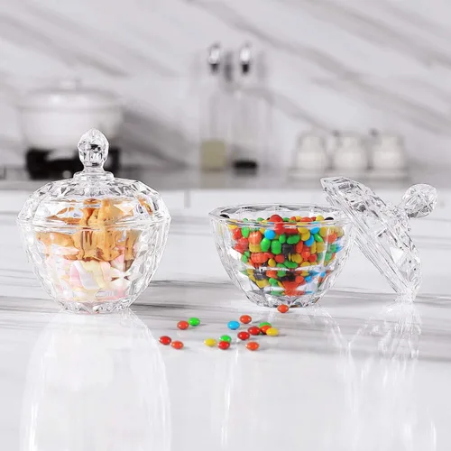 Vista 4 de ComSaf Plato de cristal para dulces con tapa, cuenco decorativo para dulces, tarro de caramelo cubierto de cristal para escritorio de oficina