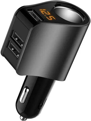 Vista 10 de LIHAN Cargador de coche con 3 USB, salida QC3.0, adaptador para encendedor de cigarrillos, enchufe de salida de 12 V/24 V, medidor de voltaje