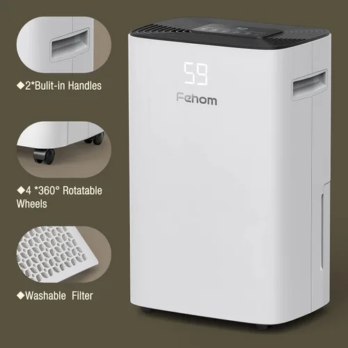 Vista 6 de Deshumidificador de 4500 pies cuadrados con manguera de drenaje, ideal para dormitorios, sótanos, baños y lavanderías, con panel de control digital