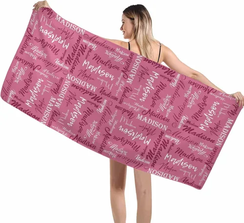 Vista 15 de Interestprint Toalla de piscina con nombre personalizado para niños, adultos y hombres, toalla de playa naranja personalizada con número de Color 01