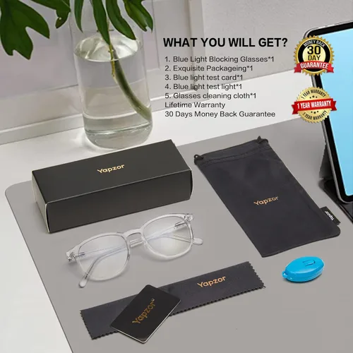 Vista 7 de YAPZOR Blue Light Blocking Glasses Round Frame Anti Eyestrain Computer Gaming Glasses UV Ray Glasses for Women Men