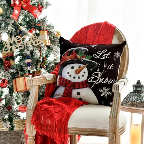 Vista 2 de AVOIN colorlife Let it Snow Snowman Funda de Almohada Decorativa Negra de Navidad, 18 x 18 Pulgadas Funda de Cojín de Vacaciones de Invierno