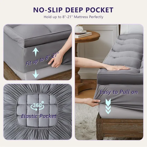 Vista 7 de Homemate Cubrecolchón de espuma viscoelástica tamaño matrimonial, cubrecolchón de enfriamiento de doble capa de 4 pulgadas, espuma viscoelástica