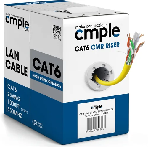Vista 12 de Cmple - Cable Cat6 1000 pies a granel, cable Ethernet LAN Cat 6, cable de red UTP 23AWG CMR Riser 10Gbps 550 MHz, caja dispensadora de 1000 pies