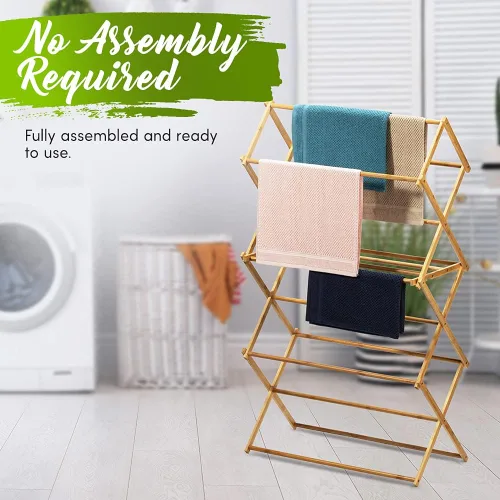 Vista 5 de Bartnelli Tendedero de Bambú para Ropa, Secador de Ropa de Madera, Estabilidad Extrema, Construcción Resistente, Plegable, Colapsible, Ahorro