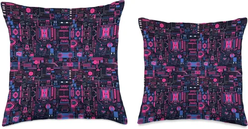 Vista 3 de Cyberpunk Circuit Board Pattern Throw Pillow