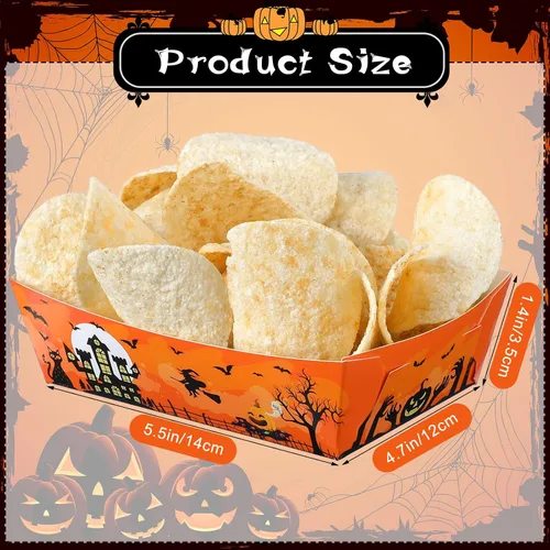 Vista 2 de Hoolerry Bandejas de papel de Halloween para alimentos, bandejas desechables para nachos, botes de papel, bandejas de servir para perros calientes