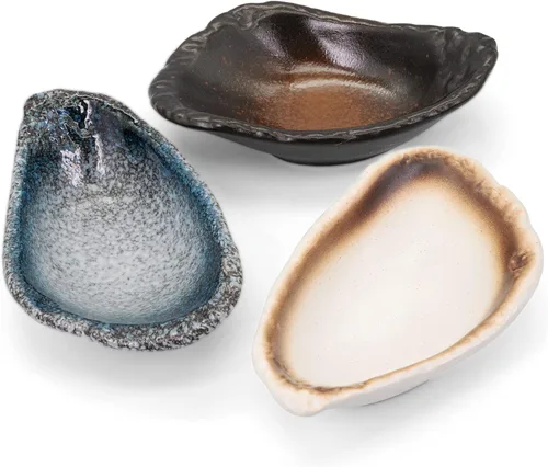 Soporte de cuchara de cerámica para estufa, 3 piezas de bandeja de salsa de esmalte estable en forma de concha, plato de frutas, soporte de cuchara