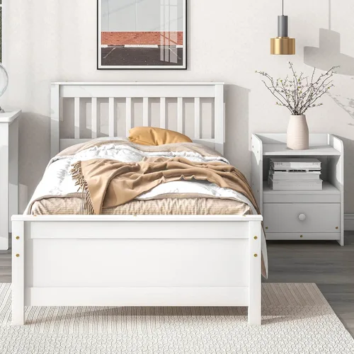 Harper & Bright Designs Base de cama individual con mesita de noche, cama de plataforma de madera tamaño individual con cabecero y estribo para