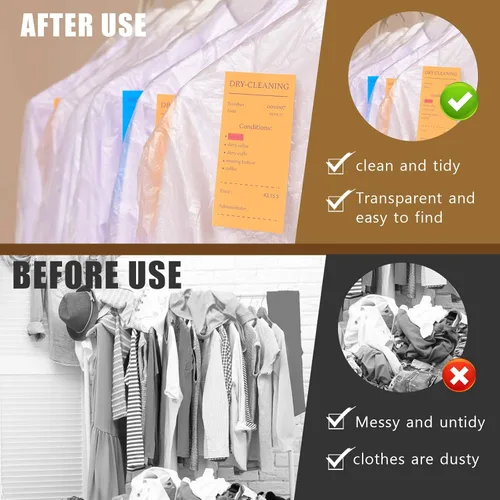 Vista 4 de 20 paquetes de bolsas de ropa para colgar ropa Bolsas de ropa de plástico Bolsas transparentes para ropa Bolsas para tintorería Bolsas de ropa
