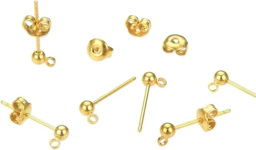 Adabele 40 aretes hipoalergénicos de 0.118 pulgadas, anillo cerrado de bola pequeña, 40 piezas en la parte trasera de tuerca chapada en oro amarillo