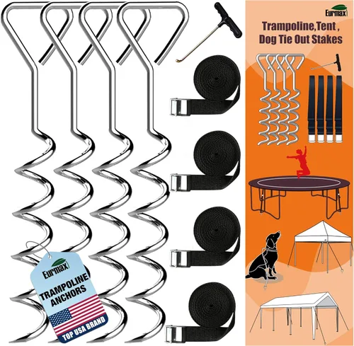 Vista 15 de Eurmax Anclajes de suelo de EE. UU., resistentes y ajustables en forma de L, estacas para trampolín, juego de columpios, casa móvil, cocheras, juego