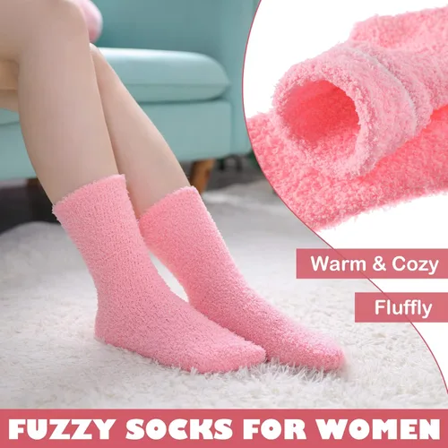 Vista 4 de LINEMIN Calcetines mullidos para mujer, acogedores, esponjosos, cálidos, de microfibra, suaves, para el hogar, para dormir