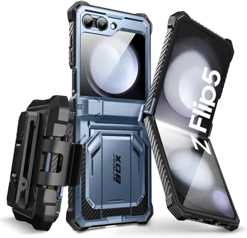 Vista 12 de i-Blason Funda magnética para Samsung Galaxy Z Flip 5 con soporte, protector de pantalla integrado, protección de bisagra, protección de cuerpo Negro