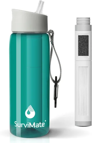 Vista 18 de SurviMate Botella de Agua Filtrada de Ultra-Filtración de 5 Etapas de 0.01μm, Material Libre de BPA, Certificada NSF/ANSI 42 y 372, Botella