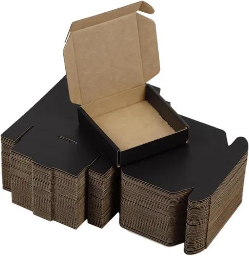 SUNLPH - Paquete de 50 cajas de envío pequeñas de 4x4x1 pulgadas, cajas de cartón corrugado negras, caja de embalaje para mudanza y envío