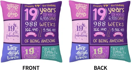 Vista 4 de Decoraciones de cumpleaños número 19: fundas de almohada de 18 x 18 pulgadas para mujeres, regalos para niñas de 19 años