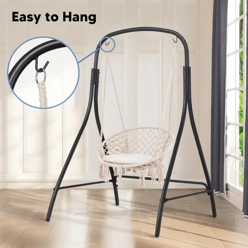 Vista 7 de SUNCREAT Silla Hamaca Colgante de Interior con Soporte, Silla Colgante de Exterior con Soporte, Capacidad de 400 libras, Beige