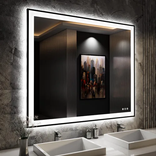 Vista 12 de ISKM Espejo LED de 20 x 28 pulgadas para baño, espejo de tocador iluminado para pared con luces frontales + espejo de baño LED retroiluminado