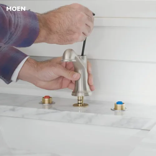 Vista 6 de Moen - Grifo de fregadero de baño de gran extensión con válvula de agua oculta y conjunto de desagüe, 9000