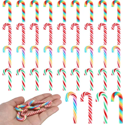 Vista 8 de Giegxin 60 bastones de caramelo de Navidad para manualidades, decoración de dulces falsos de plástico, mini adornos de menta arcoíris, figuras