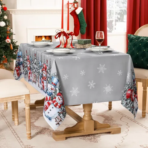 Vista 7 de Softalker - Mantel rectangular navideño de 60 x 102 pulgadas, nieve, camión de nieve gris plateado, resistente a las manchas, mantel