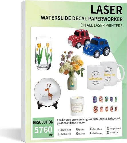 Vista 7 de 20 hojas de papel de calcomanía deslizable INKJET TRANSPARENTE, 8.5X11 pulgadas papel de transferencia deslizable transparente imprimible para vasos