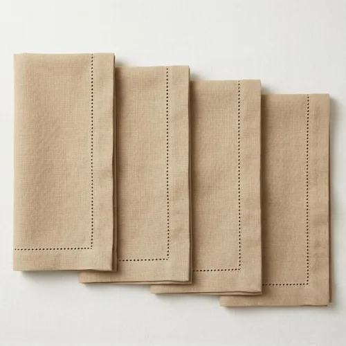 Palisa Servilletas de Tela para Cena con Detalles de Vainica y Esquinas en Inglete Juego de 4 (18x18 Pulgadas) Beige - Servilletas de Algodón