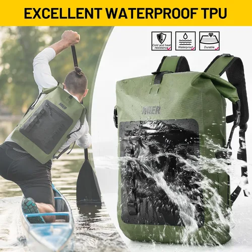 Vista 4 de MIER Mochila impermeable Saco con cierre de parte superior enrollable Bolsa seca ligera, Mochilas tipo mochila