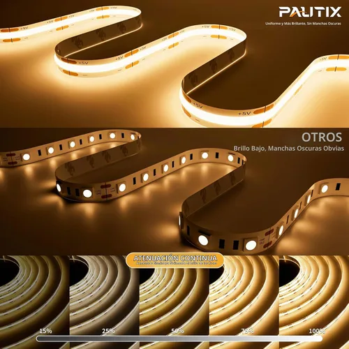 Vista 3 de PAUTIX Tira de luz LED COB USB de 5 V, 6.56 pies/6.6 ft, 1200 lm, regulable, 640 LED, 2700 K, blanco cálido, CRI90+ con retroiluminación de TV
