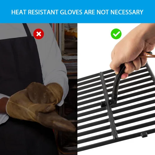 Vista 4 de AJinTeby Elevador de parrilla de hierro fundido universal para la mayoría de las parrillas de carbón, gas, compatible con parrillas BGE, se adapta a