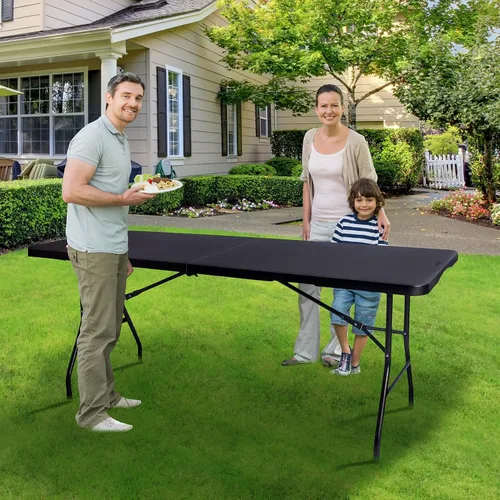 Vista 17 de Mesa plegable portátil de plástico resistente de 6 pies, plegable por la mitad, mesa plegable de plástico para interiores y exteriores, para Blanco