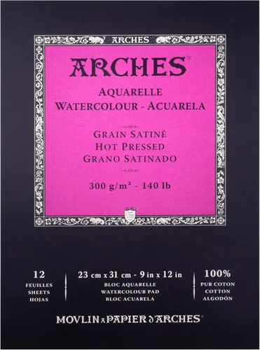 Vista 9 de Almohadilla de papel de acuarela Arches, 140 libras, prensa fría, 9"x12
