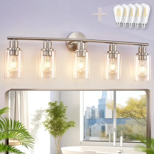 Vista 15 de DLLT Juego de dos apliques de pared: modernas lámparas de tocador de baño - Lámparas de tocador color negro mate con pantalla de vidrio transparente