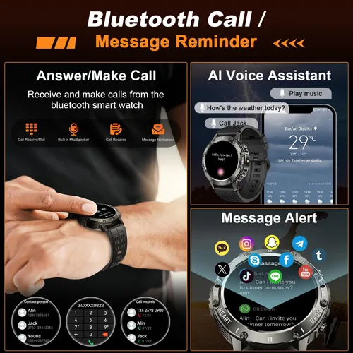 Vista 2 de Reloj inteligente para hombre, rastreador de ejercicio: relojes inteligentes para teléfonos Android, iPhone, Bluetooth, impermeable, hacer respuesta