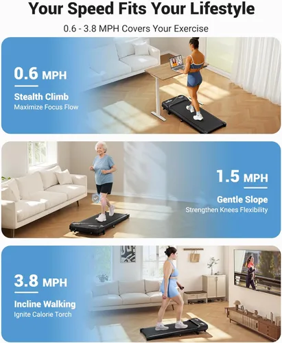 Vista 5 de THERUN Walking Pad Treadmill Under Desk, Portable Mini Treadmill for Home/Office, Walking Pad Machine with 2.5HP and 265 lbs Weight Capacity Remote