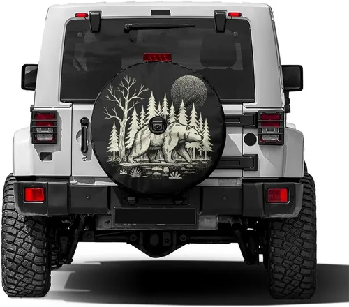 Vista 11 de Delerain Cubierta para neumático de repuesto con orificio de cámara de respaldo, brújula, cubierta de rueda negra, protección solar impermeable