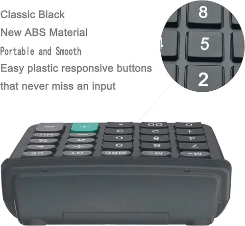 Vista 4 de Calculadoras, calculadora de botón grande con pantalla LCD en ángulo de 12 dígitos, función de escritorio portátil de doble potencia para oficina