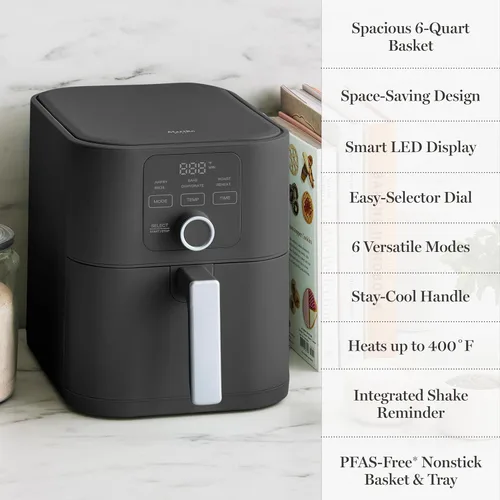 Vista 11 de Martha Stewart Freidora de aire delgada de 6 cuartos de galón, cesta antiadherente sin PFAS, pantalla táctil digital, 6 preajustes, recordatorio