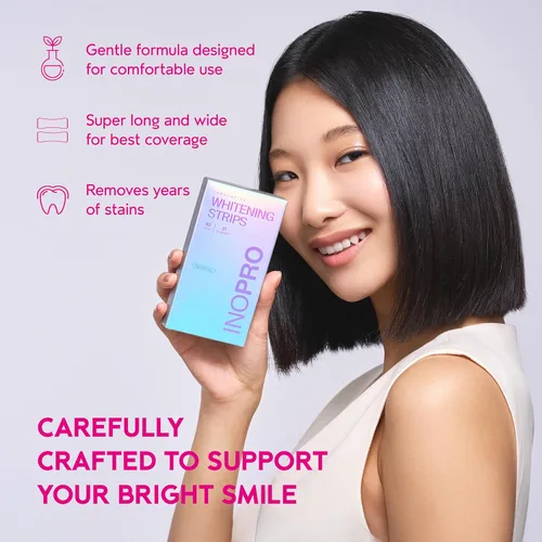 Vista 3 de InoPro Tiras blanqueadoras de dientes 21 tratamientos + pasta de dientes de hidroxiapatita blanqueadora InoPro con probiótico para dientes