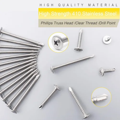 Vista 5 de JEGONFRI (150 piezas) #8 x 1" tornillos autorroscantes de acero inoxidable 410 para metal, plástico y madera, cabeza de armadura modificada