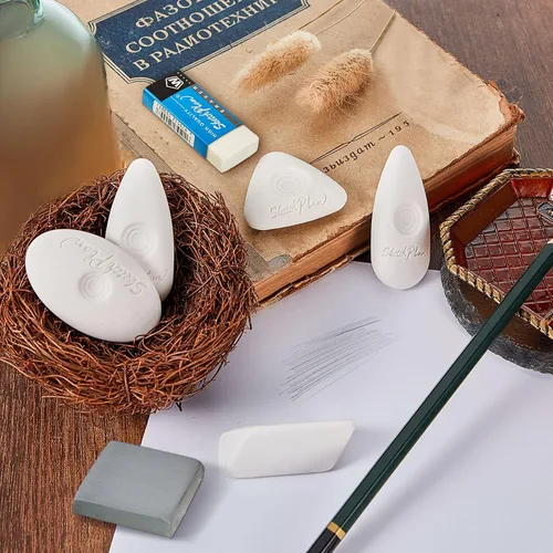 Vista 5 de Outus Borradores de cubo con agarre de diferentes formas, borrador de vinilo blanco para dibujo, escritura, bocetos (8)