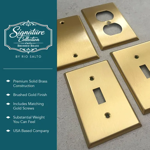 Vista 7 de Rio Salto BRASS - Placa de pared de metal dorado para interruptor de luz, placa de pared para receptáculo, cubiertas basculantes de 1 banda, latón
