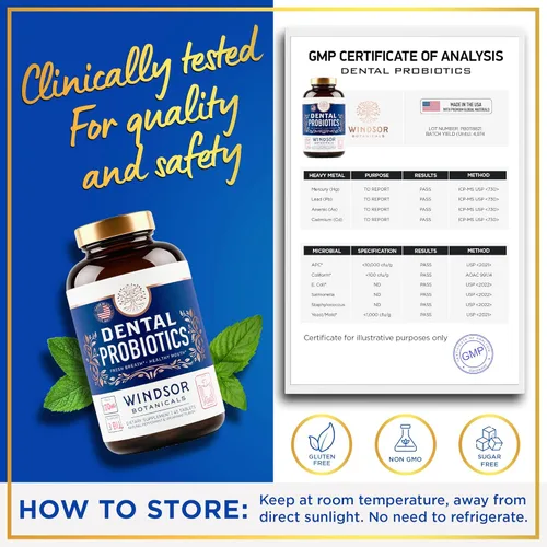 Vista 8 de Probióticos orales para dientes y encías - 3BN CFU Lactobacillus Salivarius Acidophilus Rhamnosus Streptococcus - Tratamiento para el mal aliento
