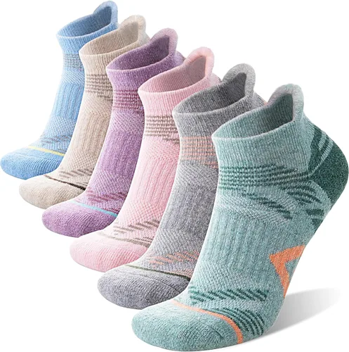 ANTSANG 6 Pares de Calcetines de Lana Merino para Tobillo, para Senderismo y Correr, con Compresión, Gruesos, con Acolchado, Respirables, de Corte
