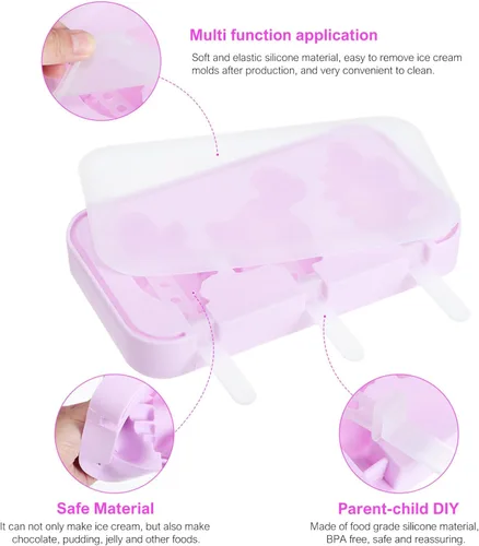 Vista 4 de Hemoton Moldes de silicona para paletas, paquete de 2 moldes caseros para tartas, moldes de hielo reutilizables con tapa y 12 calcomanías