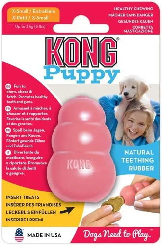 KONG - Juguete para cachorros de goma natural para dentición - Divertido para masticar, perseguir y buscar - para cachorros extra pequeños - Azul