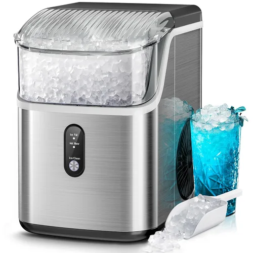 Kismile - Máquina portátil de hielo tipo nugget para encimera, produce hielo triturado, 35 libras/día, autolimpieza, operación con un solo clic para